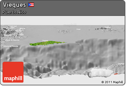 Satellite Panoramic Map of Vieques, lighten, desaturated