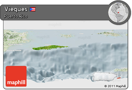 Satellite Panoramic Map of Vieques, lighten