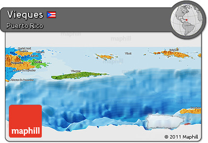 Satellite Panoramic Map of Vieques, political outside
