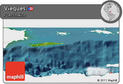 Satellite Panoramic Map of Vieques, single color outside