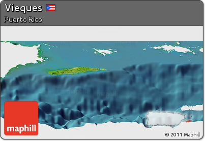 Satellite Panoramic Map of Vieques, single color outside