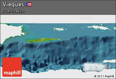 Satellite Panoramic Map of Vieques, single color outside