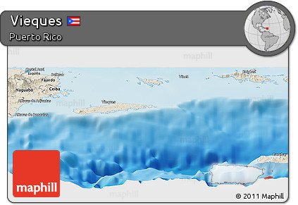 Shaded Relief Panoramic Map of Vieques