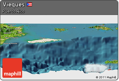 Shaded Relief Panoramic Map of Vieques, satellite outside
