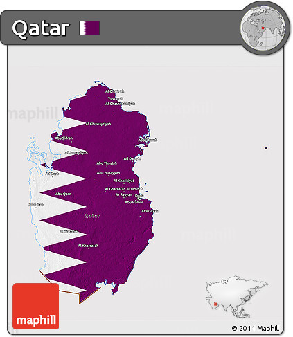 Flag 3D Map of Qatar, flag centered