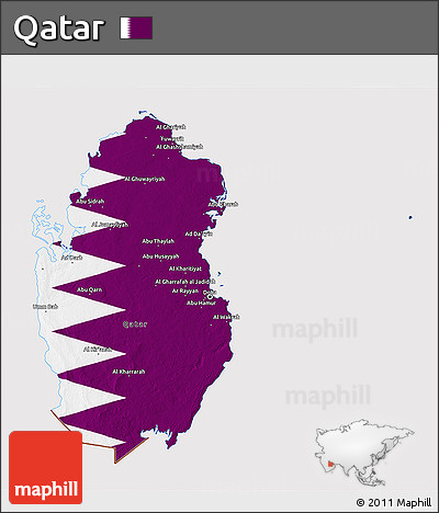 Flag 3D Map of Qatar, flag centered