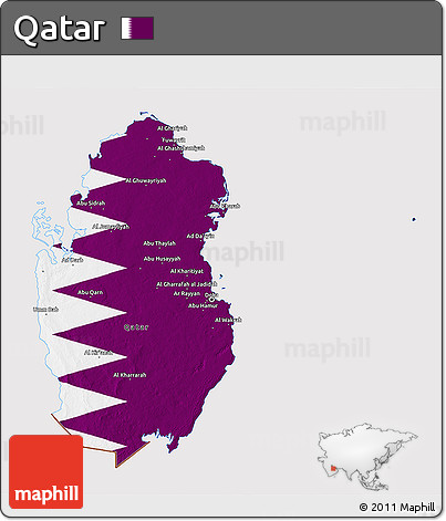 Flag 3D Map of Qatar, flag centered
