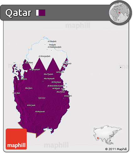 Flag 3D Map of Qatar, flag rotated