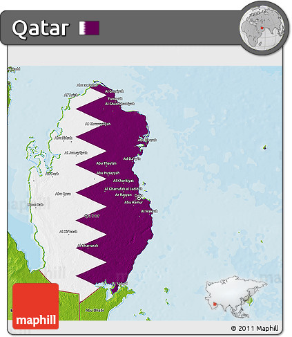 Flag 3D Map of Qatar, physical outside, bathymetry sea