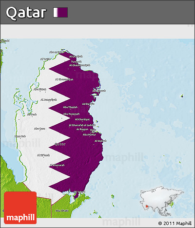 Flag 3D Map of Qatar, physical outside, bathymetry sea