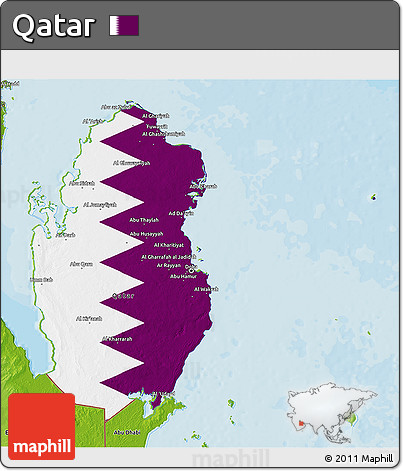 Flag 3D Map of Qatar, physical outside, bathymetry sea