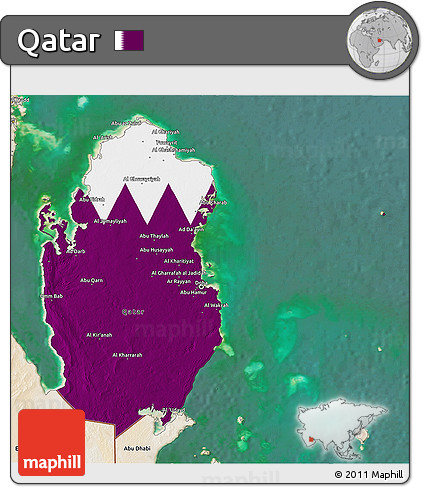 Flag 3D Map of Qatar, satellite outside, flag rotated