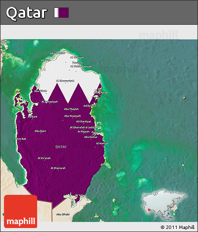 Flag 3D Map of Qatar, satellite outside, flag rotated