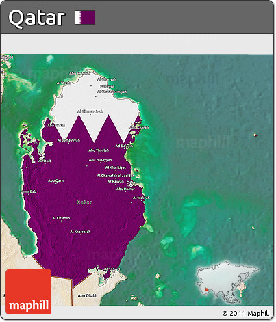 Flag 3D Map of Qatar, satellite outside, flag rotated