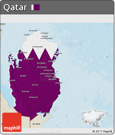 Flag 3D Map of Qatar, shaded relief outside, bathymetry sea, flag rotated