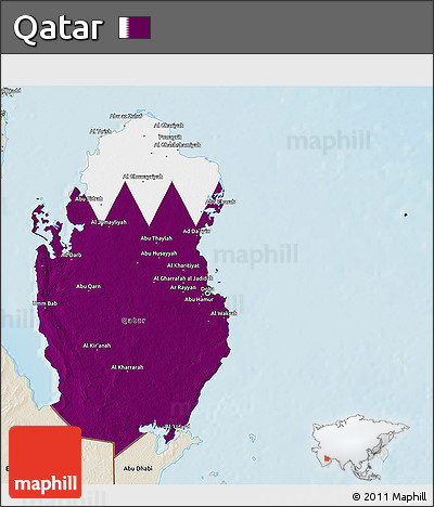 Flag 3D Map of Qatar, shaded relief outside, flag rotated