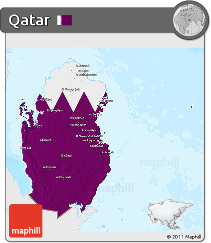Flag 3D Map of Qatar, single color outside, bathymetry sea, flag rotated