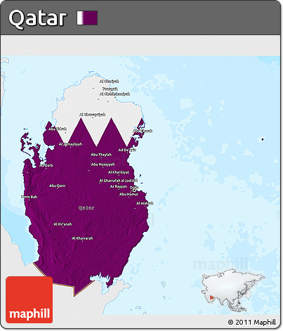 Flag 3D Map of Qatar, single color outside, bathymetry sea, flag rotated