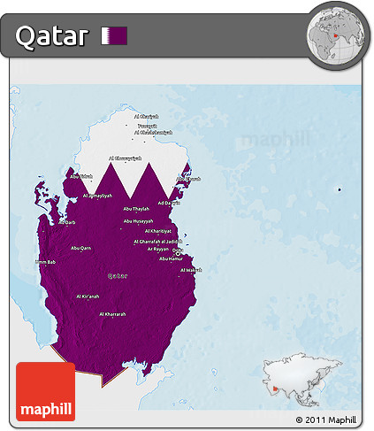 Flag 3D Map of Qatar, single color outside, bathymetry sea, shaded relief sea, flag rotated