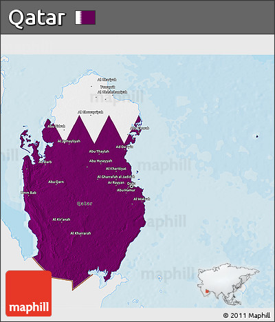 Flag 3D Map of Qatar, single color outside, bathymetry sea, shaded relief sea, flag rotated