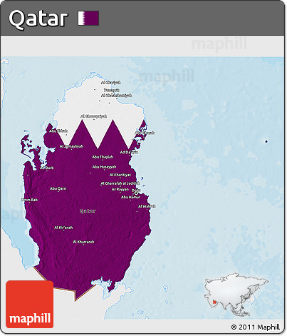 Flag 3D Map of Qatar, single color outside, bathymetry sea, shaded relief sea, flag rotated