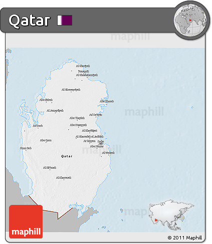 Gray 3D Map of Qatar, single color outside