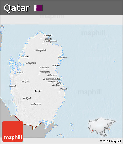 Gray 3D Map of Qatar, single color outside