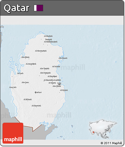 Gray 3D Map of Qatar, single color outside