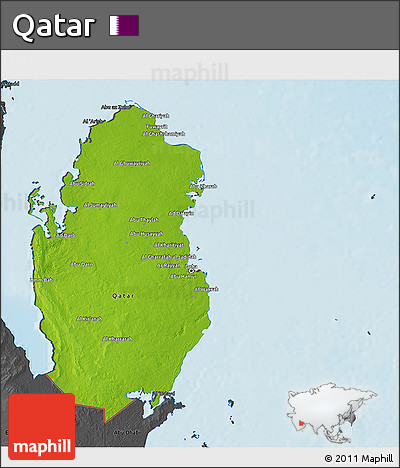 Physical 3D Map of Qatar, darken, desaturated, land only