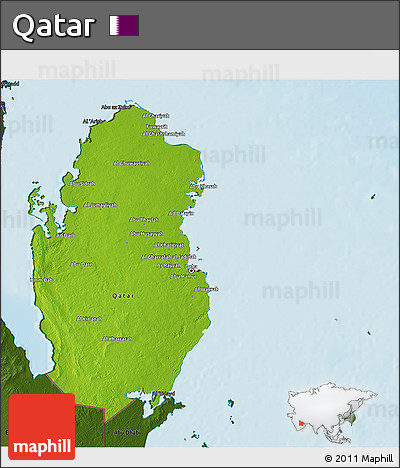 Physical 3D Map of Qatar, darken, land only