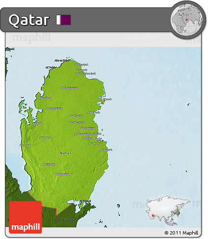 Physical 3D Map of Qatar, darken, land only