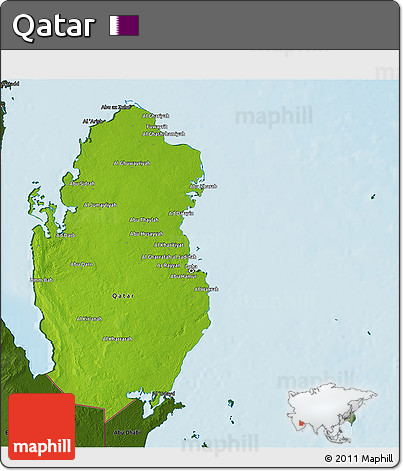 Physical 3D Map of Qatar, darken, land only