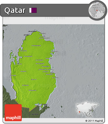 Physical 3D Map of Qatar, darken, semi-desaturated