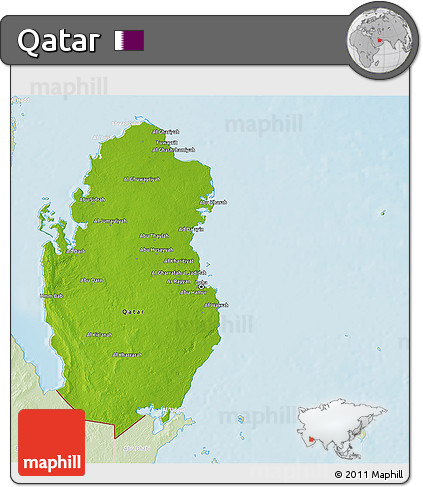 Physical 3D Map of Qatar, lighten, land only