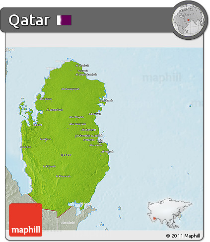 Physical 3D Map of Qatar, lighten, semi-desaturated, land only