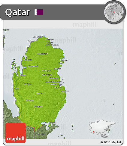 Physical 3D Map of Qatar, semi-desaturated