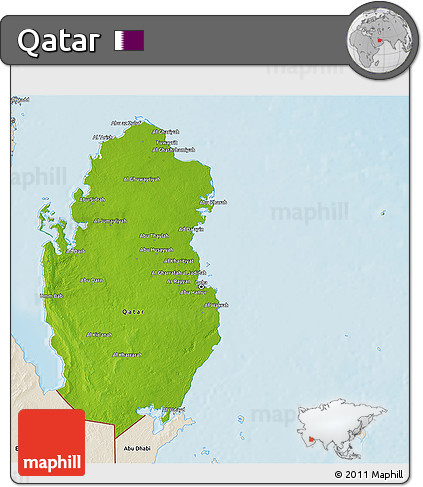 Physical 3D Map of Qatar, shaded relief outside