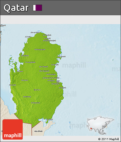 Physical 3D Map of Qatar, shaded relief outside