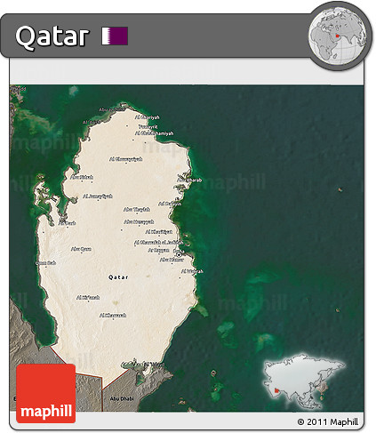Satellite 3D Map of Qatar, darken