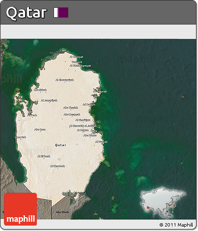 Satellite 3D Map of Qatar, darken