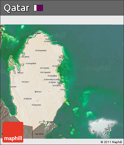 Satellite 3D Map of Qatar, darken, land only