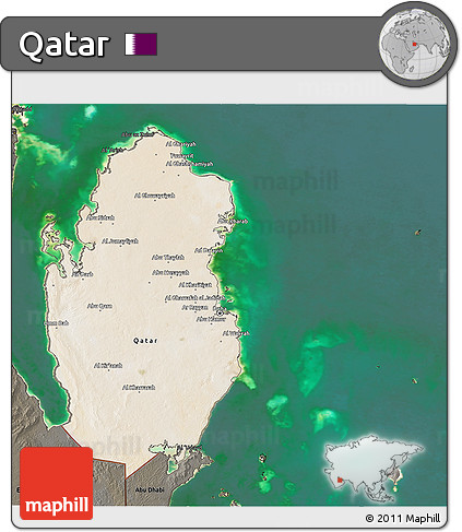 Satellite 3D Map of Qatar, darken, land only