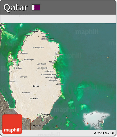 Satellite 3D Map of Qatar, darken, land only