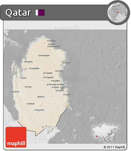 Satellite 3D Map of Qatar, lighten, desaturated