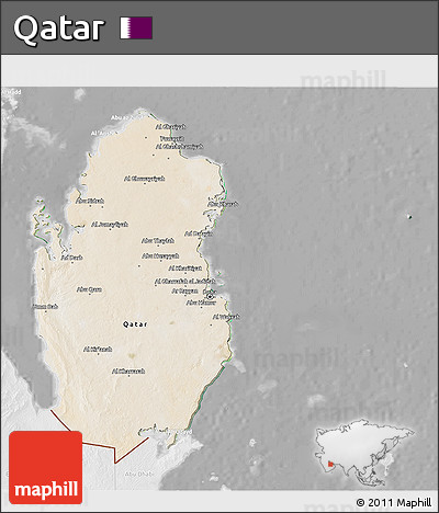 Satellite 3D Map of Qatar, lighten, desaturated