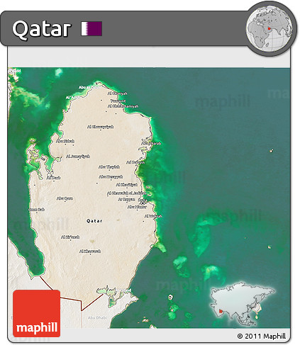 Satellite 3D Map of Qatar, lighten, land only