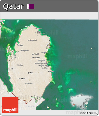 Satellite 3D Map of Qatar, lighten, land only