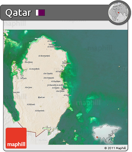 Satellite 3D Map of Qatar, lighten, semi-desaturated, land only