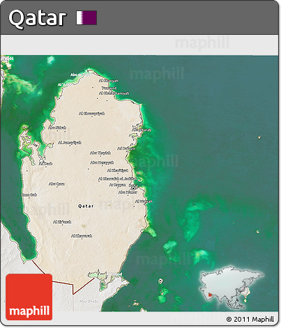 Satellite 3D Map of Qatar, lighten, semi-desaturated, land only