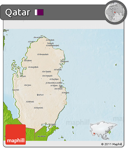 Satellite 3D Map of Qatar, physical outside